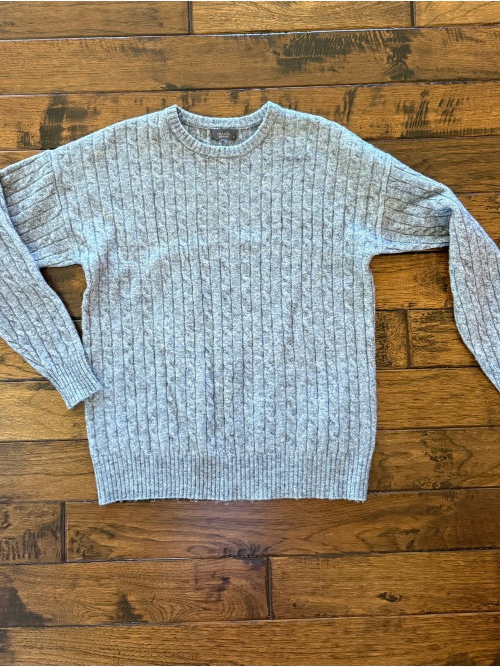 nuuds Cozy Knit Cable Crewneck Sweater - gray